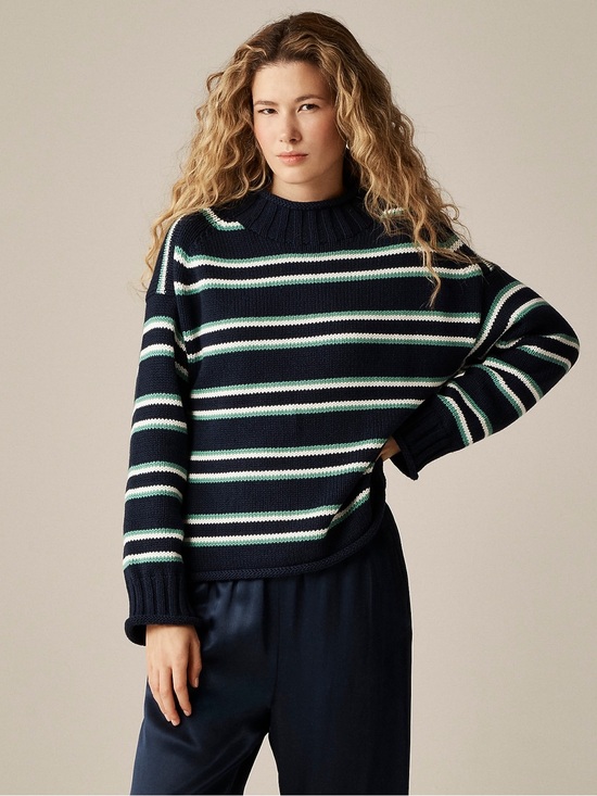 J. Crew Sweaters - J.Crew 2025 Rollneck Sweater Striped Navy Aqua Multi XXS